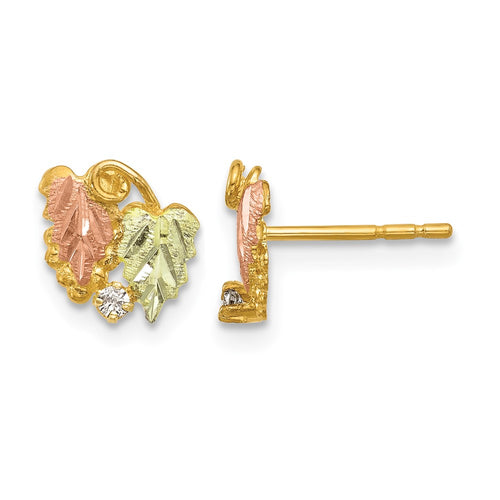 10k and 12k Tri-color Black Hills Gold Leaves 1/20 carat Diamond Post Earrings