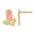 10k and 12k Tri-color Black Hills Gold Rosebud and Leaf Post Earrings
