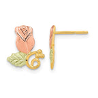 10k and 12k Tri-color Black Hills Gold Rosebud and Leaf Post Earrings