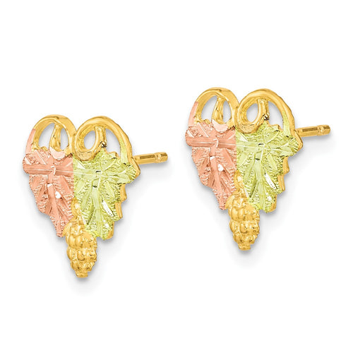 10k and 12k Tri-color Black Hills Gold Grapes and Leaves Post Earrings