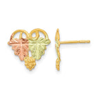 10k and 12k Tri-color Black Hills Gold Grapes and Leaves Post Earrings
