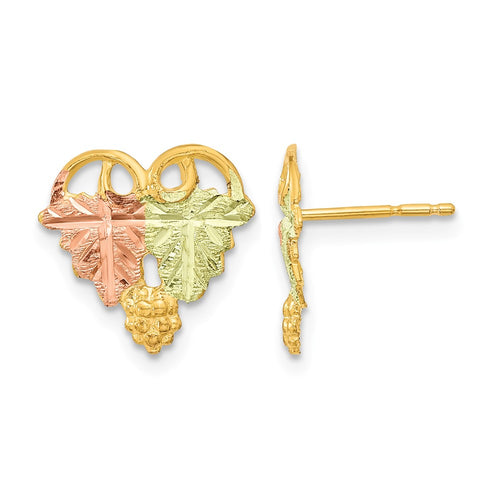 10k and 12k Tri-color Black Hills Gold Grapes and Leaves Post Earrings