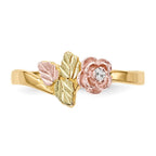 10k and 12k Tri-color Black Hills Gold Diamond Rose and Leaves Ring