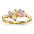 10k and 12k Tri-color Black Hills Gold Diamond Rose and Leaves Ring