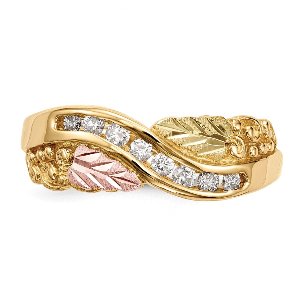10k and 12k Tri-color Black Hills Gold Grapes and Leaves 1/6 carat Diamond Ring
