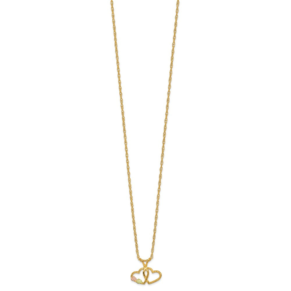 10k and 12k Tri-color Black Hills Gold Double Heart and Leaves 14k Gold-filled Chain 18 inch Necklace