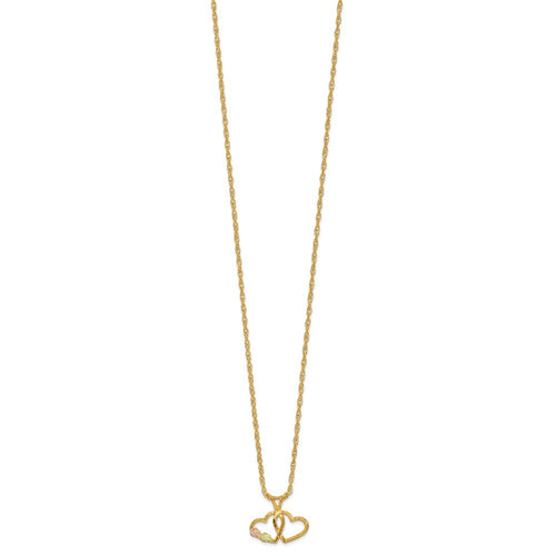 10k and 12k Tri-color Black Hills Gold Double Heart and Leaves 14k Gold-filled Chain 18 inch Necklace