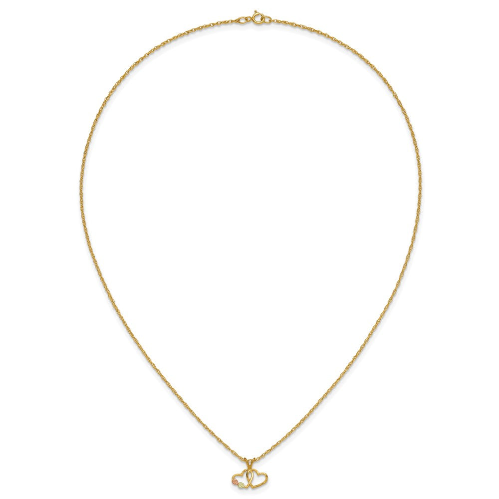 10k and 12k Tri-color Black Hills Gold Double Heart and Leaves 14k Gold-filled Chain 18 inch Necklace