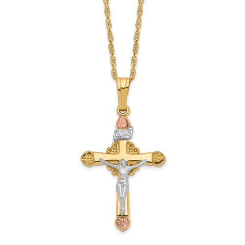 10k and 12k Black Hills Gold Crucifix 14k Gold-filled Chain 18 inch Necklace