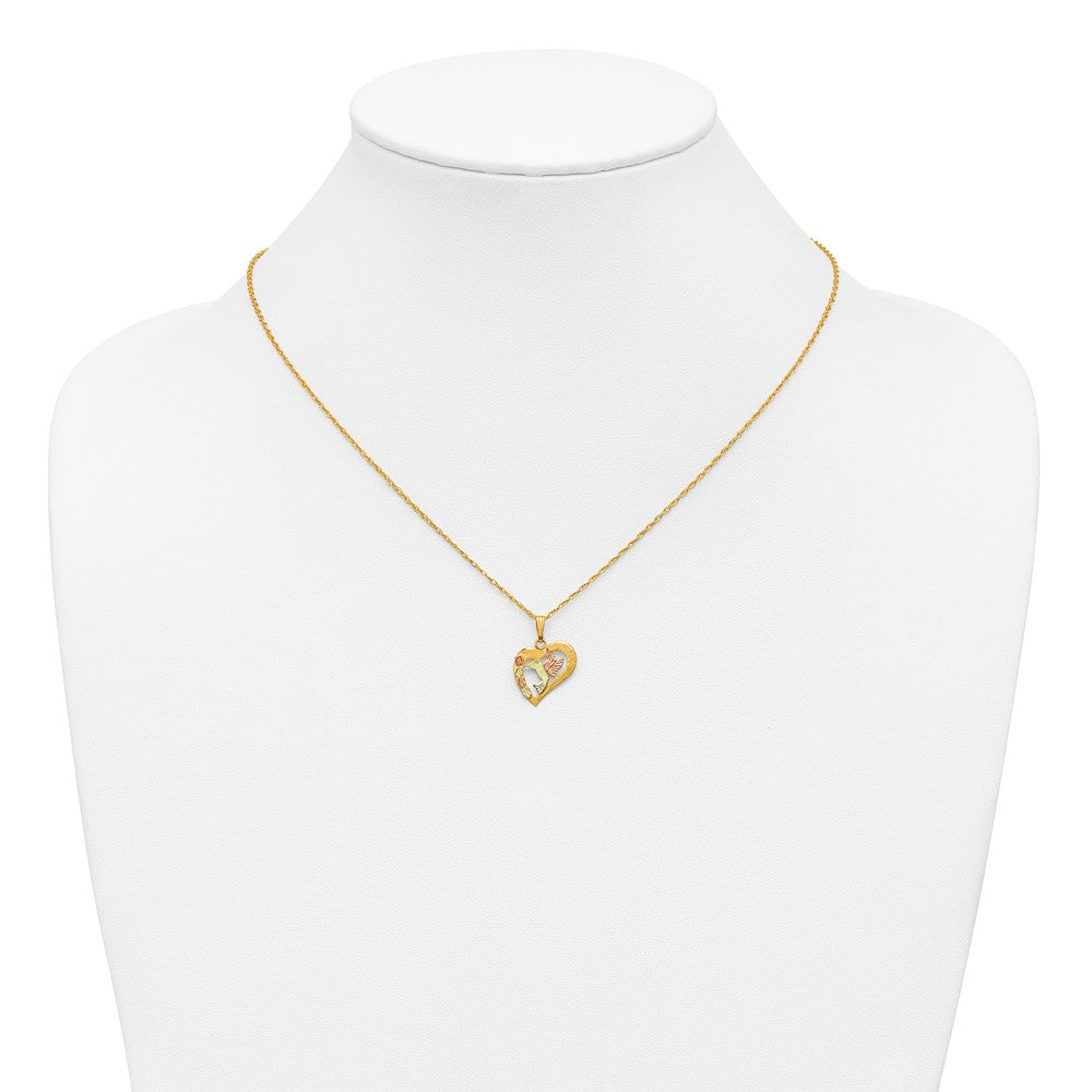10k and 12k Tri-color Black Hills Gold Hummingbird in Heart 14k Gold-filled Chain 18 inch Necklace