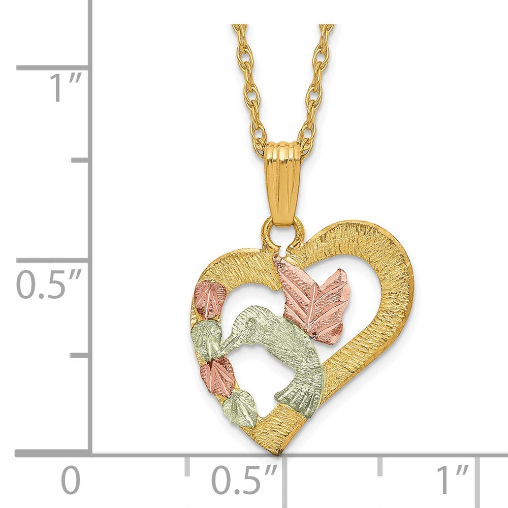 10k and 12k Tri-color Black Hills Gold Hummingbird in Heart 14k Gold-filled Chain 18 inch Necklace
