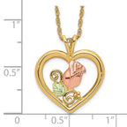 10k and 12k Tri-color Black Hills Gold Rosebud and Leaf in Heart 14k Gold-filled Chain 18 inch Necklace