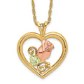 10k and 12k Tri-color Black Hills Gold Rosebud and Leaf in Heart 14k Gold-filled Chain 18 inch Necklace