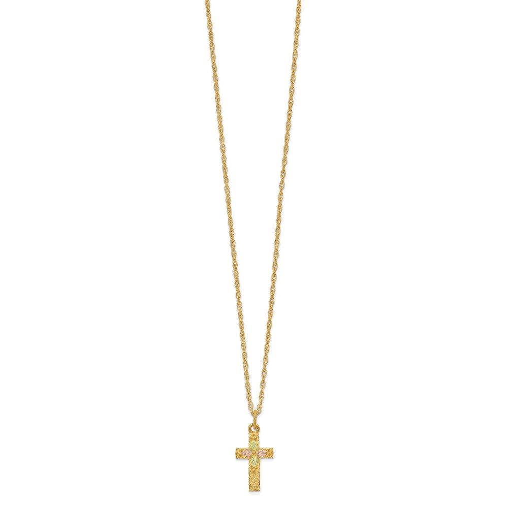 10k and 12k Tri-color Black Hills Gold Leaves on Cross 14k Gold-filled Chain 18 inch Necklace