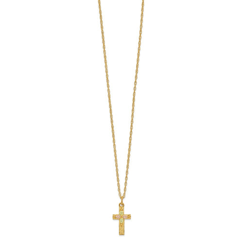 10k and 12k Tri-color Black Hills Gold Leaves on Cross 14k Gold-filled Chain 18 inch Necklace