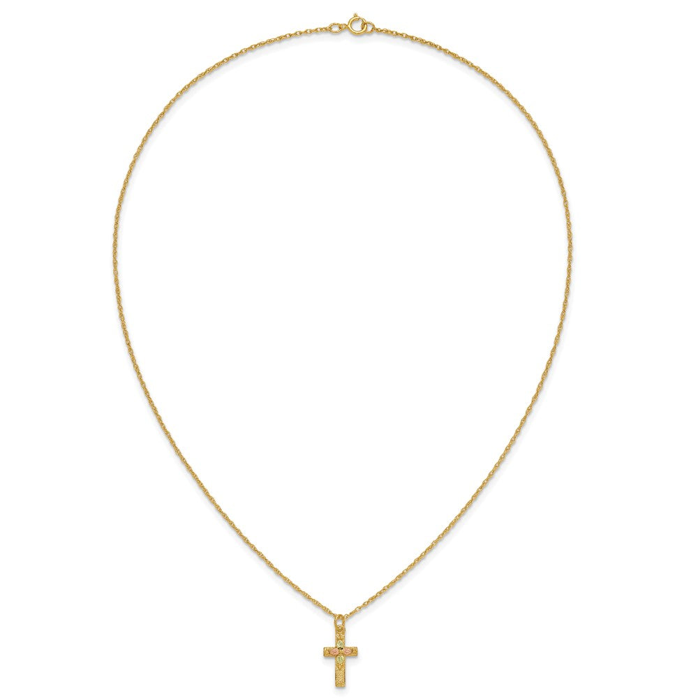 10k and 12k Tri-color Black Hills Gold Leaves on Cross 14k Gold-filled Chain 18 inch Necklace