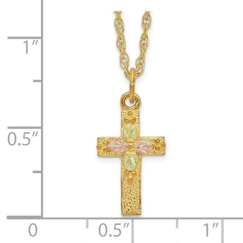 10k and 12k Tri-color Black Hills Gold Leaves on Cross 14k Gold-filled Chain 18 inch Necklace