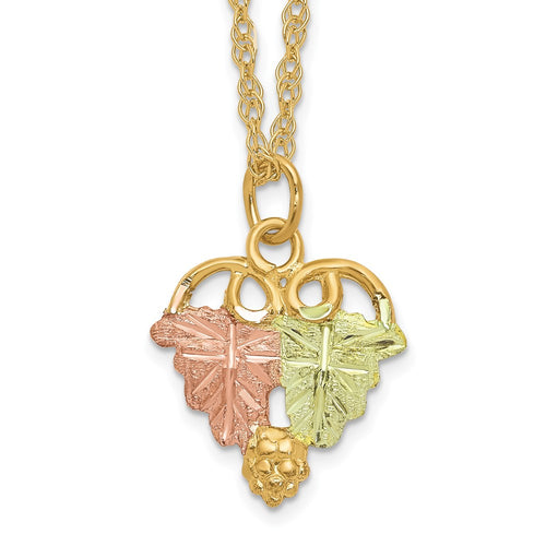10k and 12k Tri-color Black Hills Gold Grapes and Leaves 14k Gold-filled Chain 18 inch Necklace