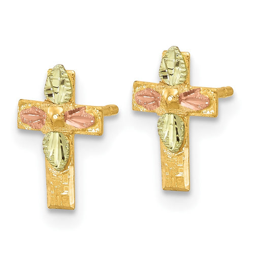 10k and 12k Tri-color Black Hills Gold Leaves on Small Cross Post Earrings