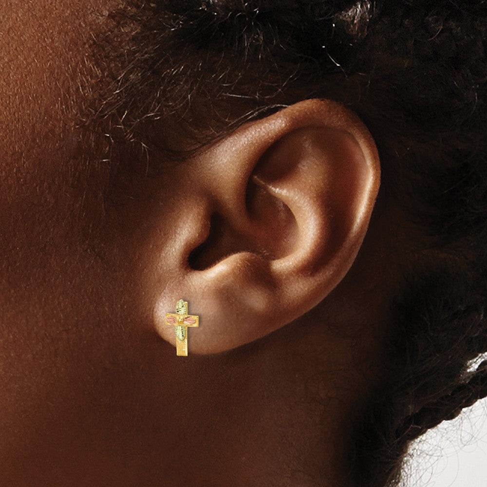 10k and 12k Tri-color Black Hills Gold Leaves on Small Cross Post Earrings