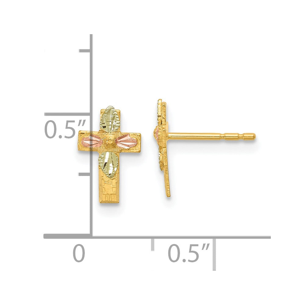 10k and 12k Tri-color Black Hills Gold Leaves on Small Cross Post Earrings