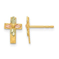 10k and 12k Tri-color Black Hills Gold Leaves on Small Cross Post Earrings