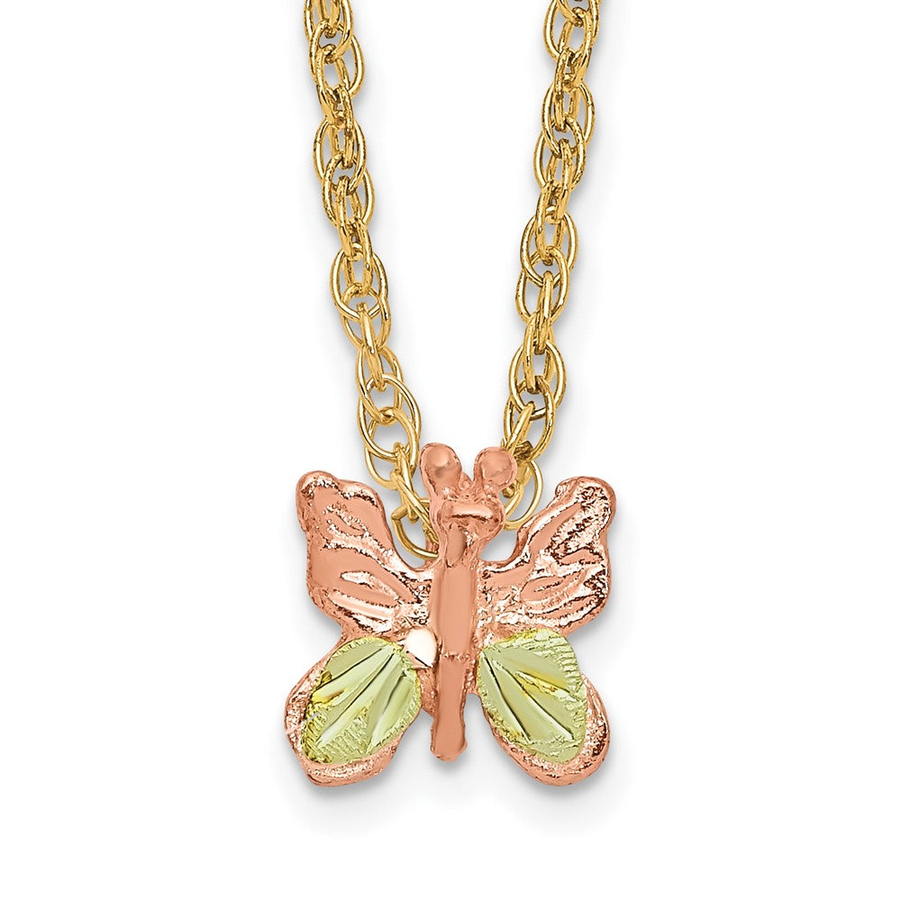 10k and 12k Tri-color Black Hills Gold Butterfly 14k Gold-filled Chain 18 inch Necklace