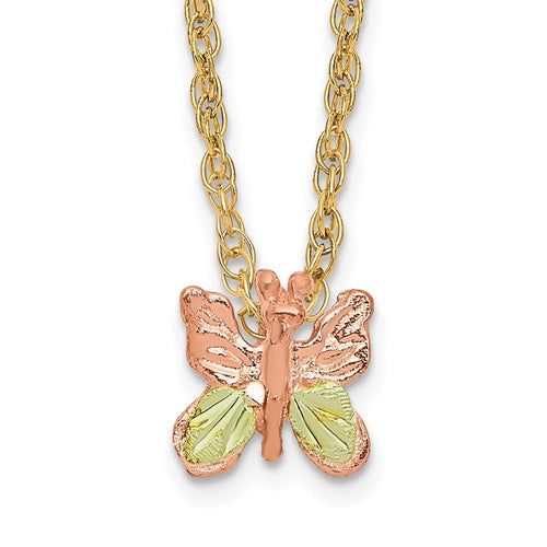 10k and 12k Tri-color Black Hills Gold Butterfly 14k Gold-filled Chain 18 inch Necklace
