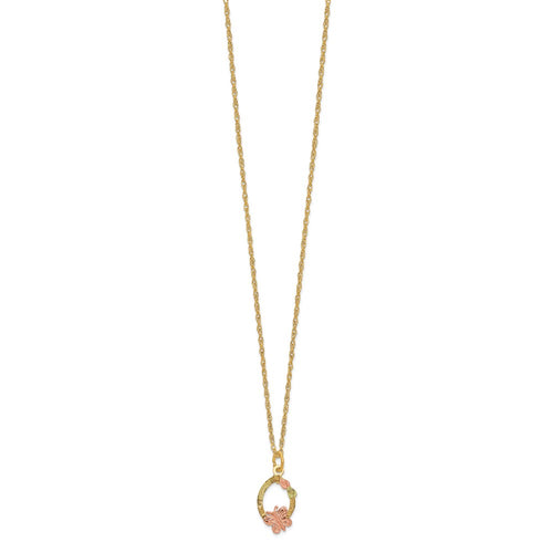 10k and 12k Tri-color Black Hills Gold Butterfly and Leaves on Oval 14k Gold-filled Chain 18 inch Necklace