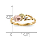 10k and 12k Tri-color Black Hills Gold 1/20 carat Diamond Rosebud and Leaf Ring