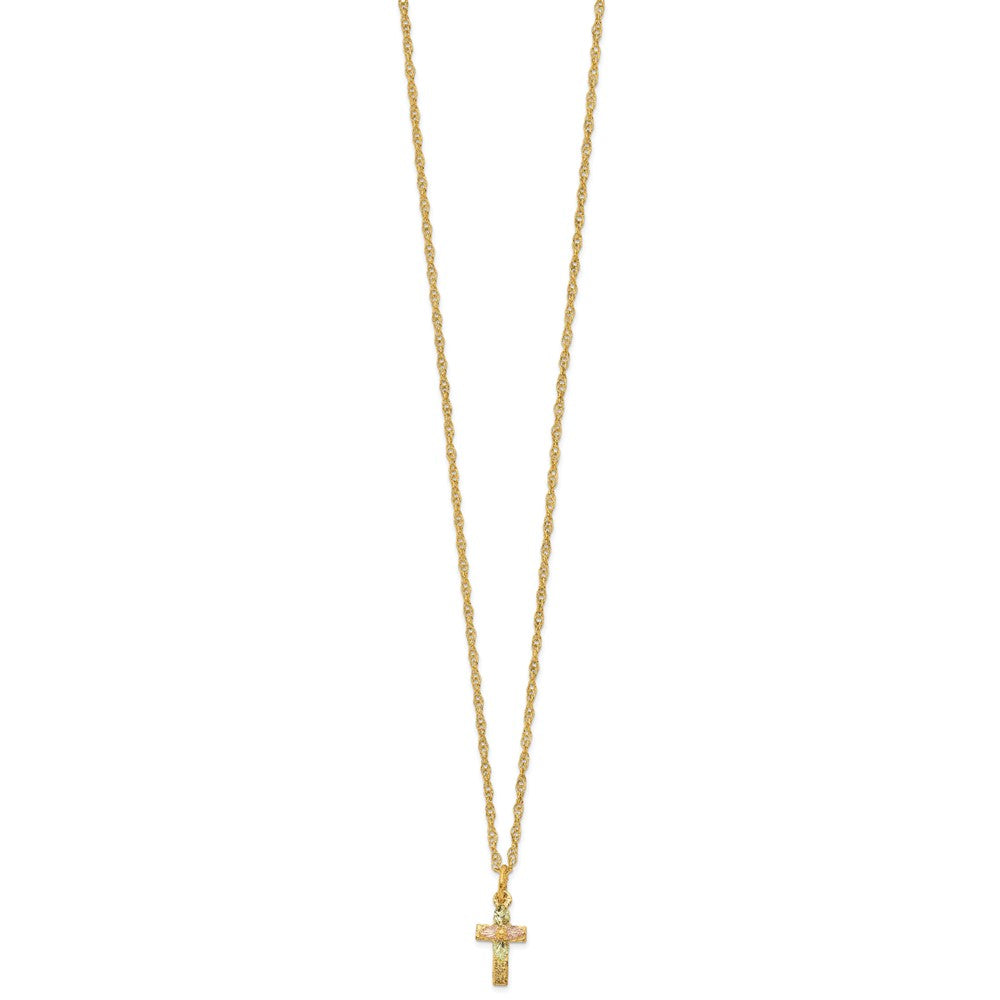 10k and 12k Tri-color Black Hills Gold Leaves on Small Cross 14k Gold-filled Chain 18 inch Necklace