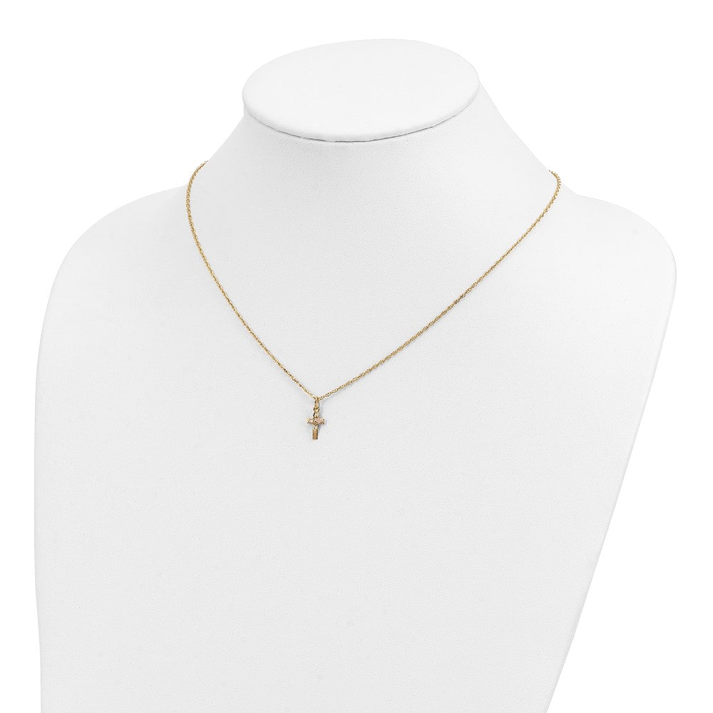 10k and 12k Tri-color Black Hills Gold Leaves on Small Cross 14k Gold-filled Chain 18 inch Necklace