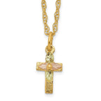 10k and 12k Tri-color Black Hills Gold Leaves on Small Cross 14k Gold-filled Chain 18 inch Necklace