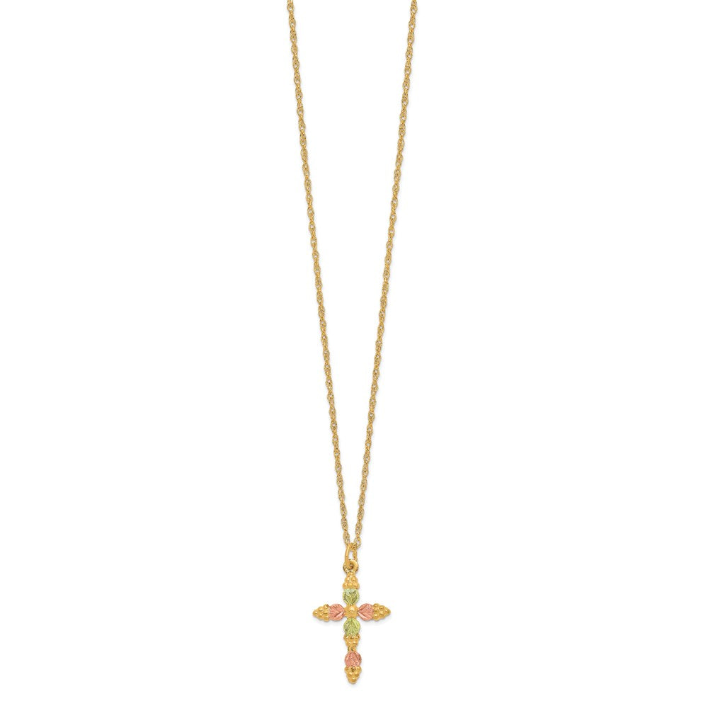 10k and 12k Tri-color Black Hills Gold Grapes and Leaves Cross 14k Gold-filled Chain 18 inch Necklace
