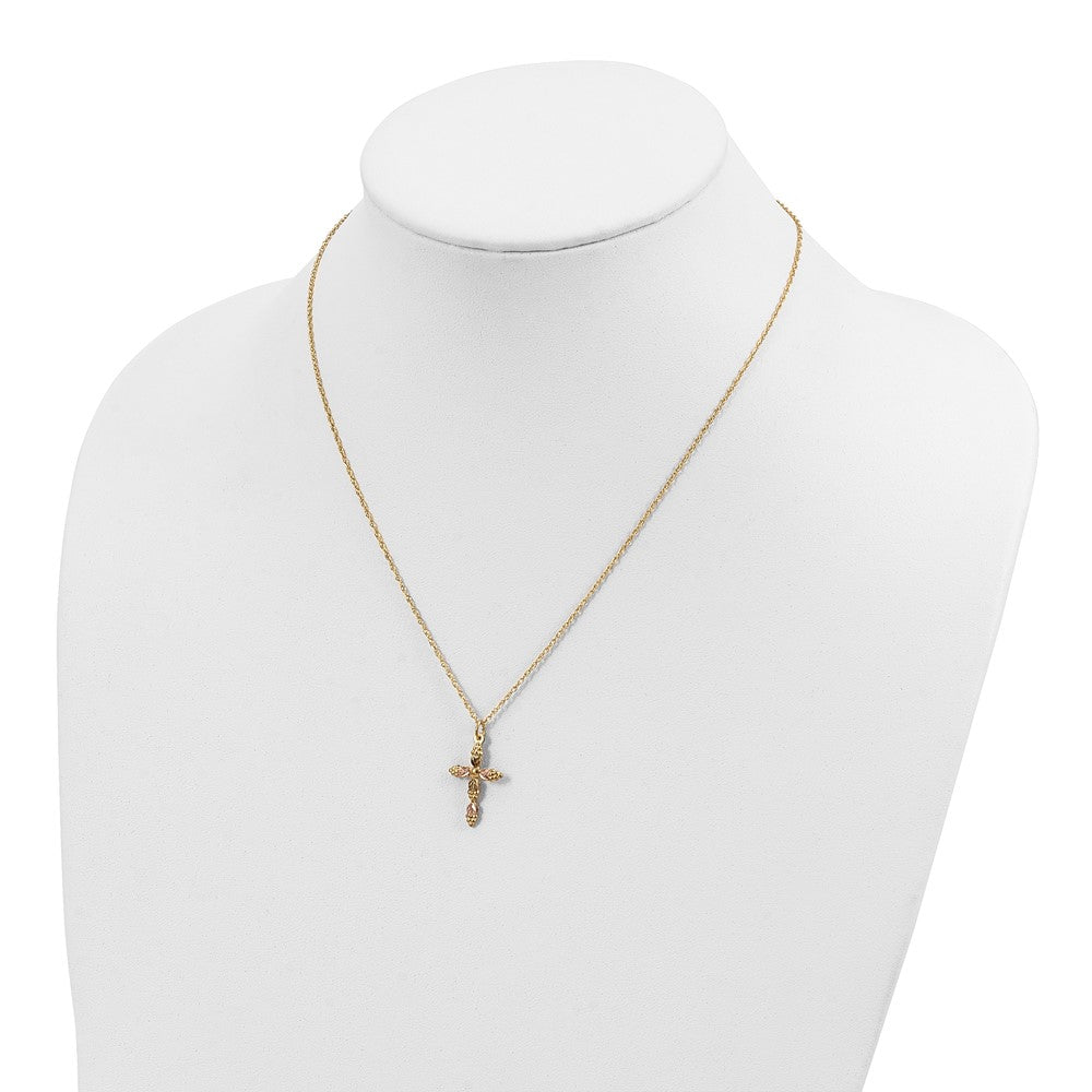 10k and 12k Tri-color Black Hills Gold Grapes and Leaves Cross 14k Gold-filled Chain 18 inch Necklace
