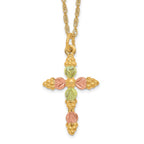 10k and 12k Tri-color Black Hills Gold Grapes and Leaves Cross 14k Gold-filled Chain 18 inch Necklace