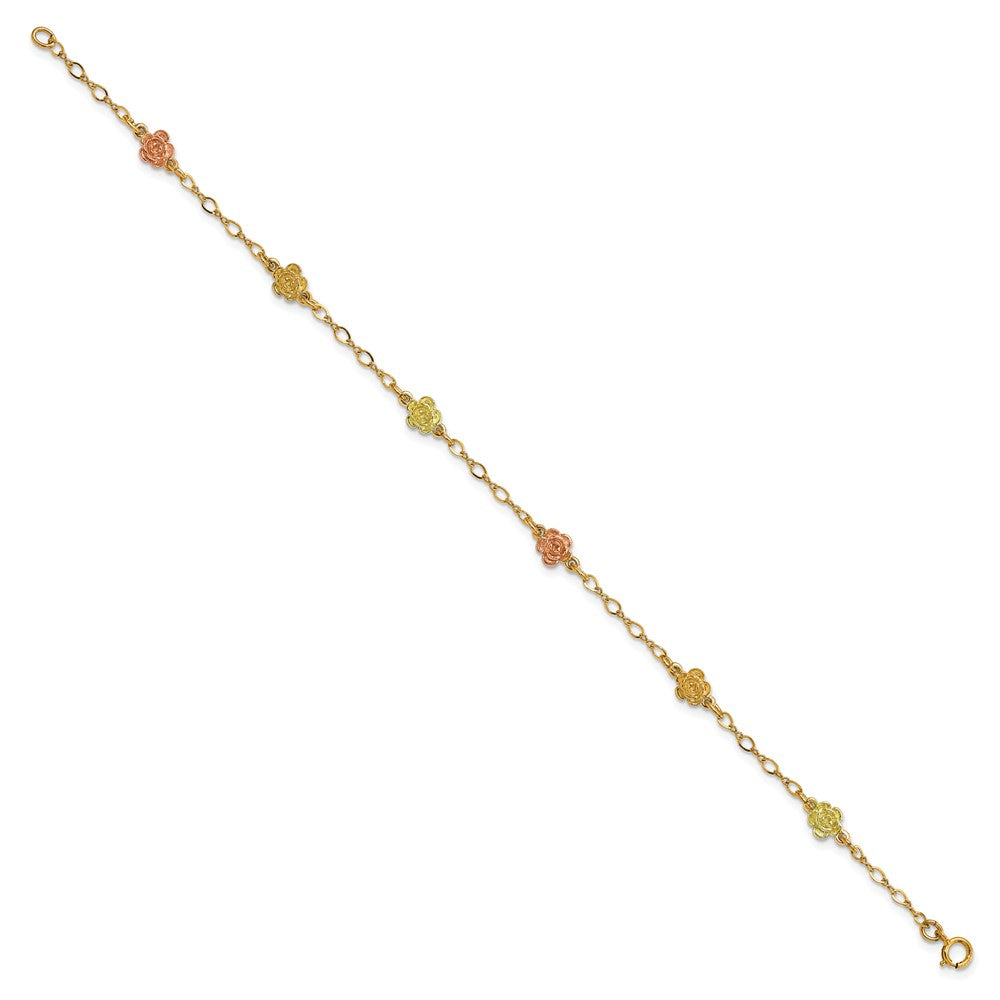10k and 12k Tri-color Gold Black Hills Roses 7.5 inch Station Bracelet