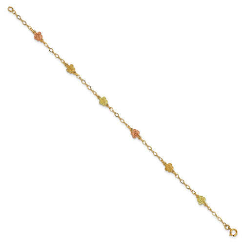 10k and 12k Tri-color Gold Black Hills Roses 7.5 inch Station Bracelet