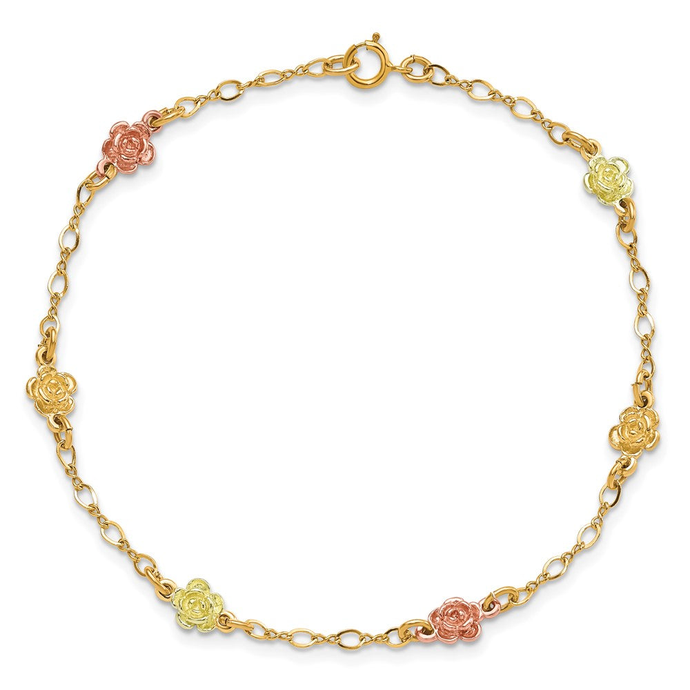 10k and 12k Tri-color Gold Black Hills Roses 7.5 inch Station Bracelet