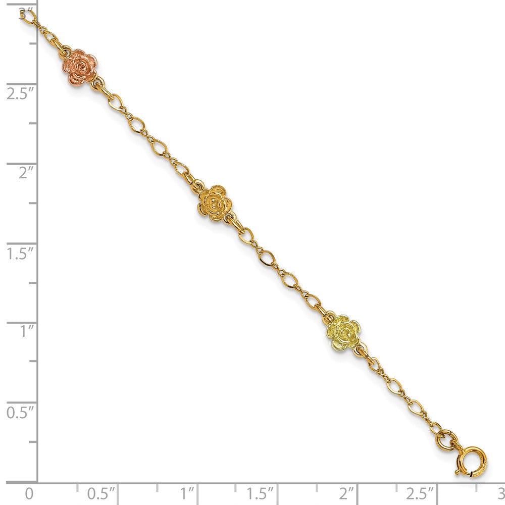 10k and 12k Tri-color Gold Black Hills Roses 7.5 inch Station Bracelet