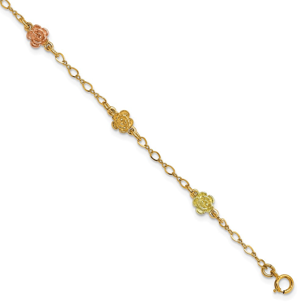 10k and 12k Tri-color Gold Black Hills Roses 7.5 inch Station Bracelet