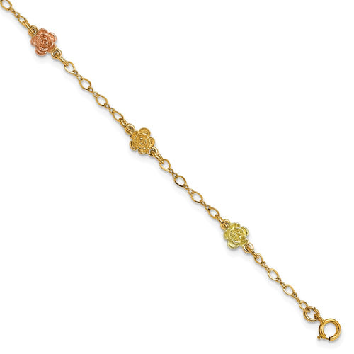 10k and 12k Tri-color Gold Black Hills Roses 7.5 inch Station Bracelet