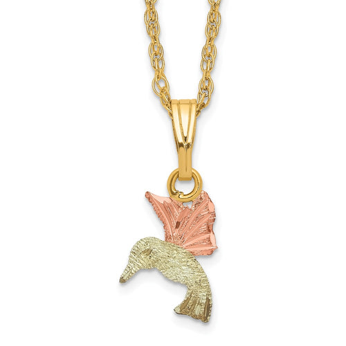 10k and 12k Tri-color Black Hills Gold Hummingbird 14k Gold-filled Chain 18 inch Necklace