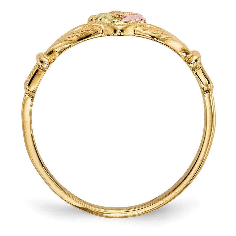 10k and 12k Tri-color Black Hills Gold Leaves on Heart Claddagh Ring