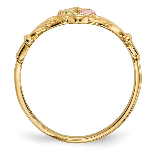 10k and 12k Tri-color Black Hills Gold Leaves on Heart Claddagh Ring