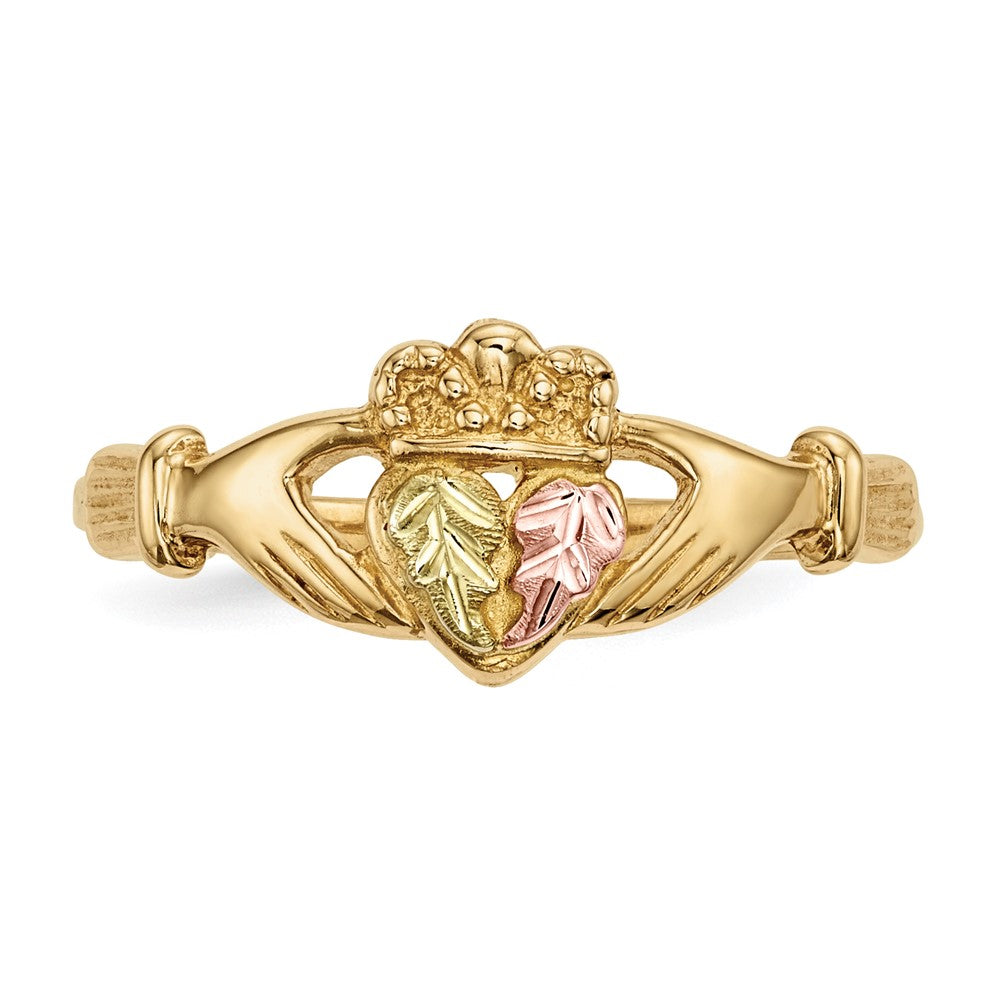 10k and 12k Tri-color Black Hills Gold Leaves on Heart Claddagh Ring
