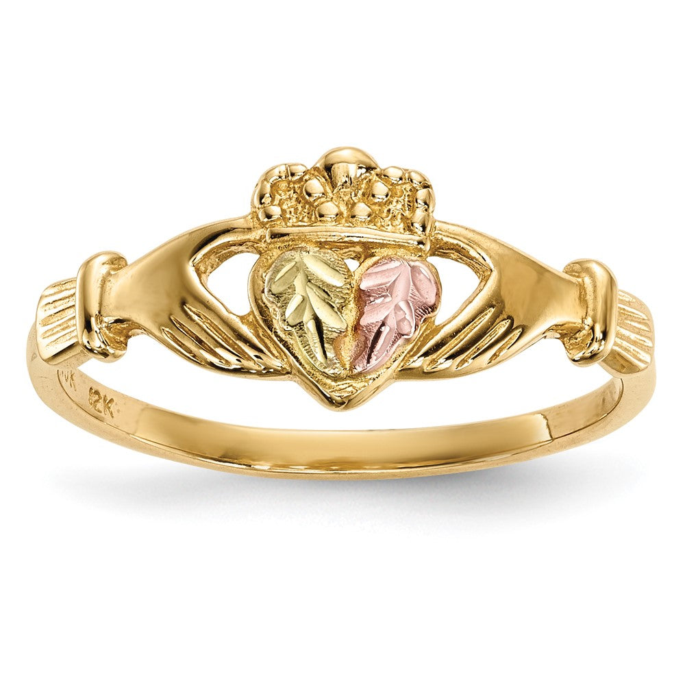 10k and 12k Tri-color Black Hills Gold Leaves on Heart Claddagh Ring