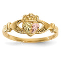 10k and 12k Tri-color Black Hills Gold Leaves on Heart Claddagh Ring