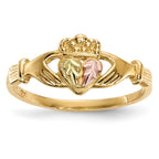 10k and 12k Tri-color Black Hills Gold Leaves on Heart Claddagh Ring