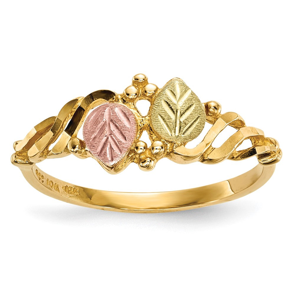 10k and 12k Tri-color Black Hills Gold Leaves Twist Ring